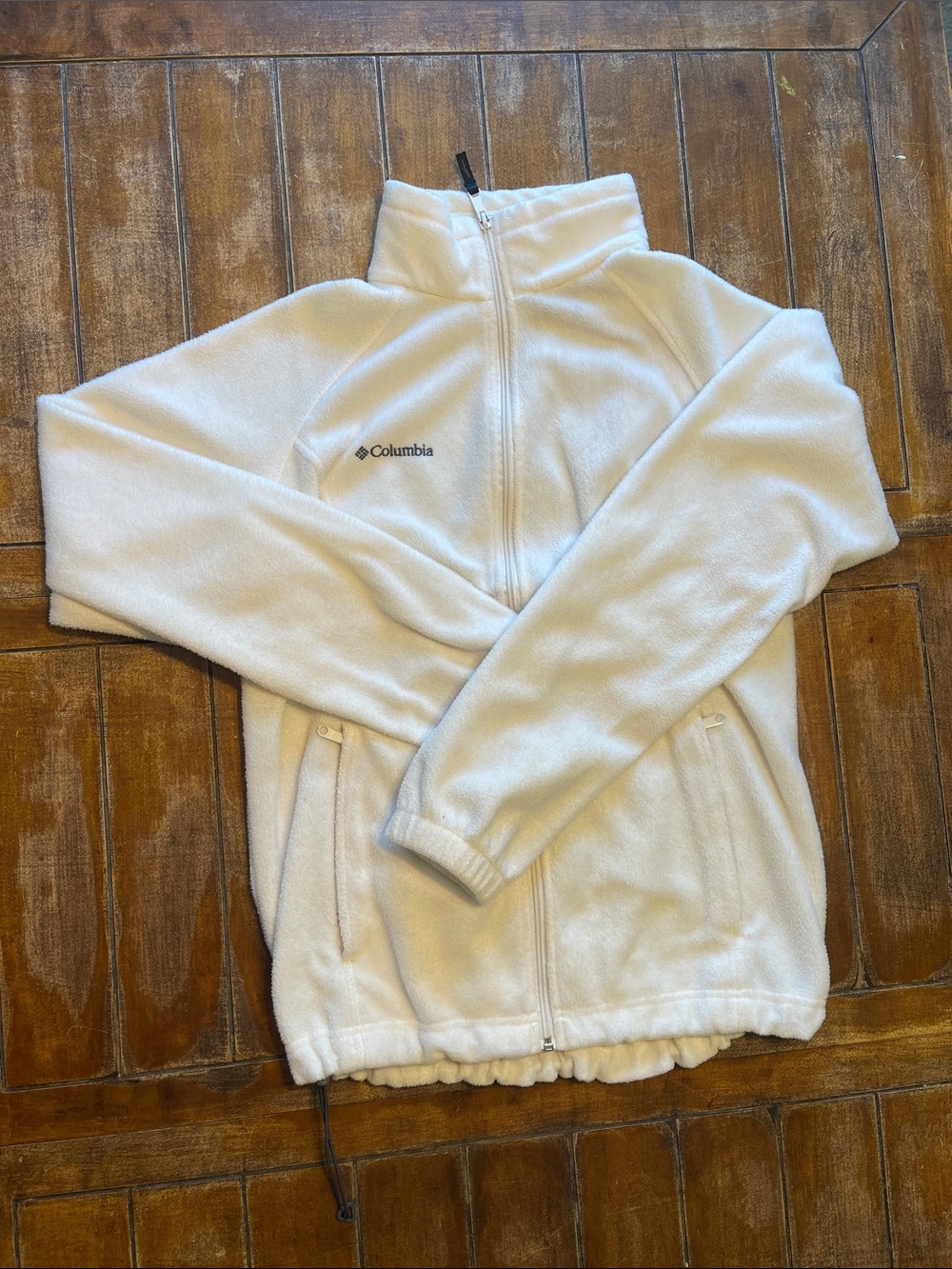 Columbia White Full-Zip Fleece Jacket with Pockets